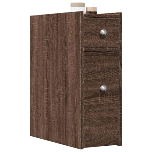 Gecheer Armario de baño Estrecho con Ruedas Madera marrón Roble,Armario Multiusos,Mueble Auxiliar