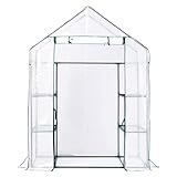 Fkstyle【雨・風・霜から大切な植物を守る】ビニールハウス 温室 家庭用 左右2段 ワイド 幅140cm×奥73cm×高さ195cm ウォークイン 害虫対策 育苗 冬越し | 工具不要で組立簡単 頑丈なPEカバーと鉄製パイプ