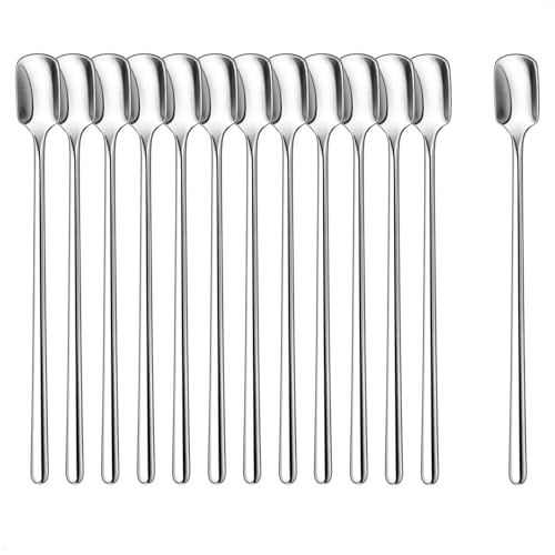 com-four® 12x Löffelset Edelstahl-Löffel mit langem Griff für Cocktails, Tee, Kaffee, Milchshake, Matcha, Kaltgetränk, Desserts - Kaffeelöffel (12 Stück - Rühr Löffel 17cm)