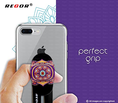 Regor Tabletop Finger Grip & Mobile Holder Mobile Stand Phone Holder for Hand & Mobile Back Holder Grip Great for Selfie & Works as iPhone Stand & Android Phone Stand - Mandala (Black Yellow & Blue) 3 41uZBHyYFBL