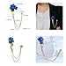 Gold Crystal Flower Brooch Lapel Pin for Men Rhinestone With Hanging Chain Brooch for Men Suit Fashion Tuxedo Tie Hat Scarf Collar Pins for Men Women Gifts (Blue)