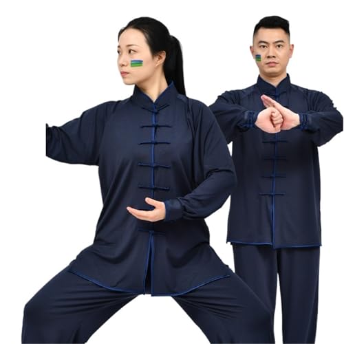 ZWCSHUU Traje Tradicional de Uniforme de Tai Chi Kung Fu, Ropa de Wushu, Traje de Ejercicio cómodo Unisex de Manga Larga/Corta Tai Chi Traje(Dark Blue,XXL)