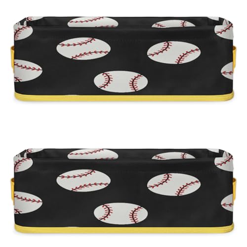Baseball Ball Print Bathroom Storage Basket Waterproof Foldable Storage Bins with Handles Decorative Toilet Paper Storage Basket for Organizing for House Bathroom Toiletries Set of 2
