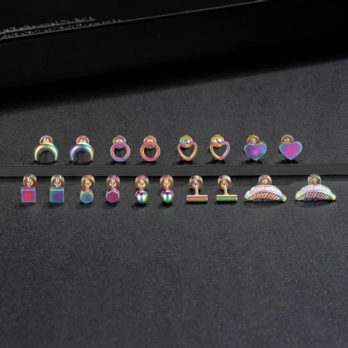 Surgical Stainless Steel Stud Earrings for Women Hypoallergenic White Gold Plated Screw Flat Back Earring Set For Men Trendy Multiple Styles Earrings(9 Pairs) ﻿2