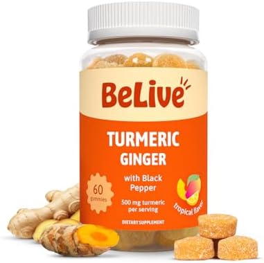BeLive Turmeric Curcumin with Black Pepper & Ginger – 500 mg of Turmeric and Ginger Supplement for Immune Support, Healthy Skin, and Mobility – Tropical Flavor | 60 Count