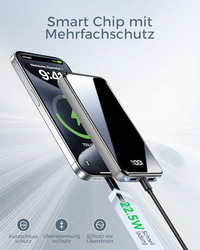 Power Bank,26800mAh Powerbank USB-C 25.5W Große Kapazität Tragbarer Externer HandyAkkus,Taschenlampe,3 in 1 Cable,Akku-Pack für iPhone 17 16 Pro Max 15 14 13 12 Galaxy S25 Edge,für Reisen, Camping 3