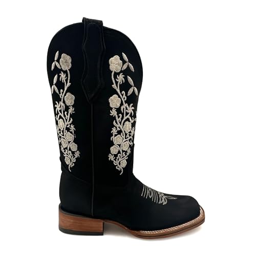 Womens Leather Square Toe Embroidered Western Cowboy Boot4
