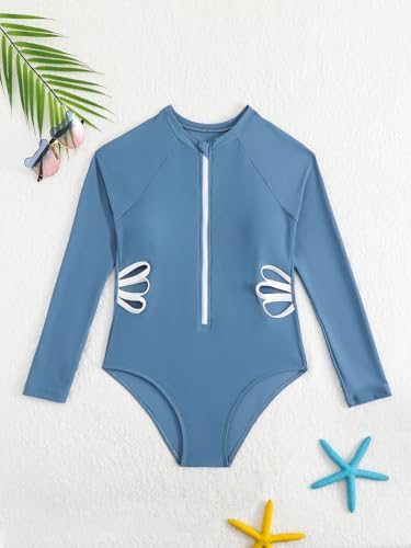 Image of SEGT Girl's One Piece Rash Guard Long Sleeve Swimsuits Bathing Suit