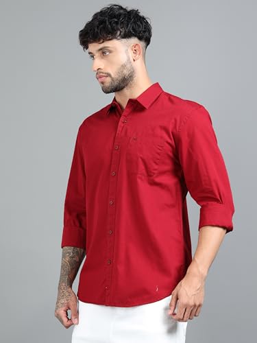 Image of Men Slim Fit Solid Spread Collar Casual Shirt