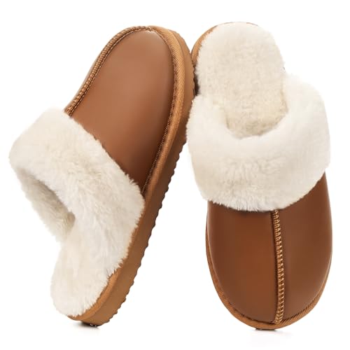 Image of OOW Fuzzy Slippers for Women Cozy Faux Fur House Shoes Memory Foam Slippers | Winter, Warm Slippers, Indoor and Outdoor