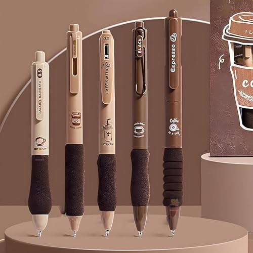 Image of Shuttle Art Coffee Theme Ball Pen Set of 5 | Black Ink 0.5mm Fine Tip Smooth Writing Pens | Soft Grip Cute Aesthetic Pens for School Students Office College Journaling Notes Exams Daily Use & Gift