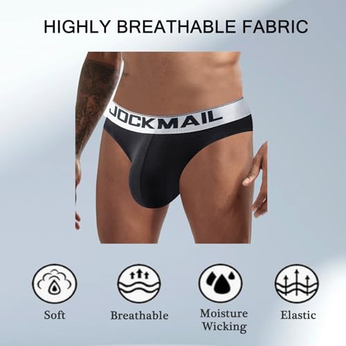 JOCKMAIL Mens Briefs Underwear Men's Cotton Brief Breathable Soft Briefs Sports Underwear for Men (US, Alpha, Medium, Regular, Regular, 397Black)3