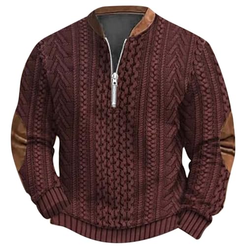 Genérico 2024 / Invierno Moda Masculina Talla Grande Suéter de Estampado Digital 3D Informal Tejido con Cremallera Media Cremallera con Capucha de Cuello Redondo, Vino, 5XL
