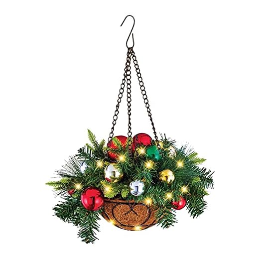 WTMT Julurna fyllning, julgran hängande korg med dekorationer, hängande julblomkruka, LED-lampor och bärhängande juldekorationer