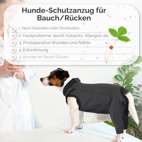 PUMYPOREITY Op Body für Hunde mit Beinen - Kastrationsleckschutz für Hündin und Rüde, Liegeschwielen-Kniebandage (Grau, M)