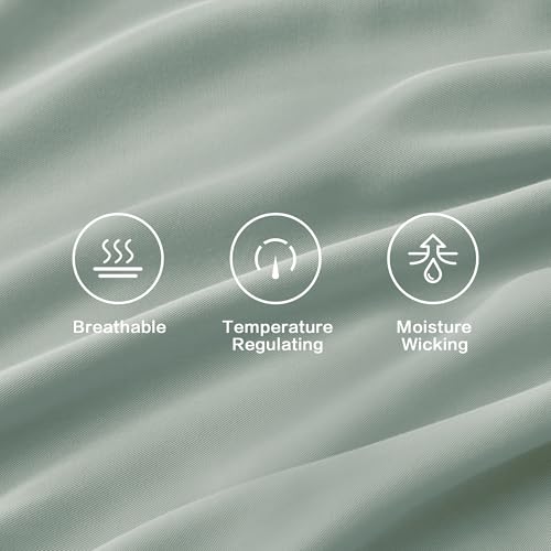 Image of Andency Sage Green Queen Sheets Set 100% Viscose Derived from Bamboo | Cooling Summer Sheets, Deep Pocket Up to 16 inch, Silky Soft Hotel Luxury Breathable Bedding Sheets & Pillowcases