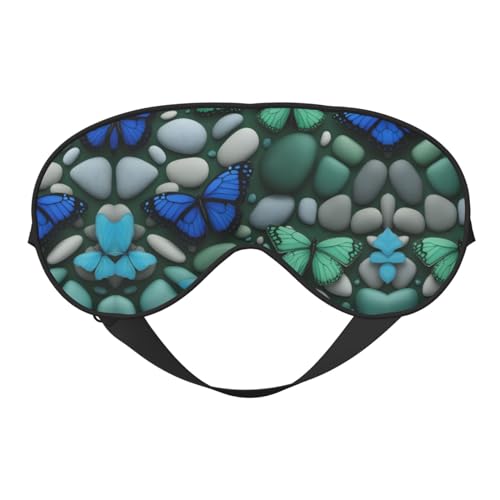 Máscara de ojos unisex con estampado de mariposa azul y piedra verde, suave y cómoda, para viajes, yoga, trabajo por turnos