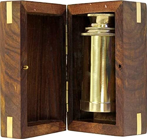 Golden & Red 6 Solid Full Brass Handheld Telescope - Nautical Pirate Spy Glass with Wood Box image 5