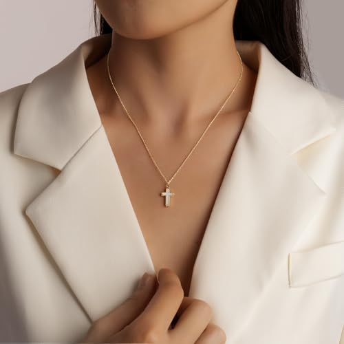 Imohen&Sam Cross Necklace for Women,14K Gold Plated Mother of Pearl Pendant2