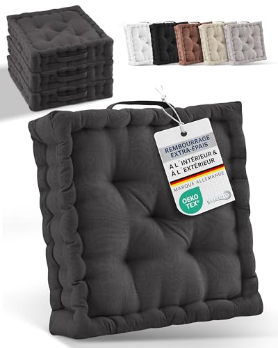 Beauitssu Coussins de Sol Coussin d'assise 50x50 cm - Coussin Matelas épais 10cm - 100% Coton Coussin de Chaise Intérieur & Extérieur Poignée de Transport...