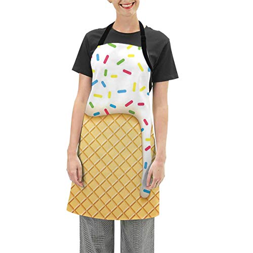 Ice Cream Cute Chef Aprons For Women And Men Water Resistant With Adjustable Neck Extra Long Ties For Kitchen Cooking Bib Grilling Bbq Baking Drawing Crafting Waiter #TOP1
