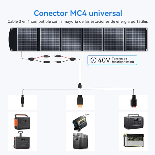 Miniatura 5 de Ecosonique 400w Panel Solar Portátil Mc4 40v Para La Mayoría De Las Centrales Eléctricas, Solar Plegable Ligera Con Soportes, Salida Múltiple Para Generadores Solares, Camping Y Uso En Exteriores
