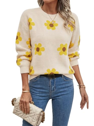 【Holiday】CREW-NECK L/S TOPS (FLOWER) IDEALSANXUN Flower Floral Knitted Sweaters for Women 2025 Fall