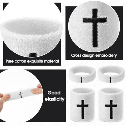 Image of Soulchen 4 pcs Cross Bicep Bands Wrist Bands Christian Arm Sweat Wristbands Absorbent Armband for Men Women Football Baseball Players Sports Activities Supplies