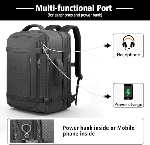 Image of Ample Space Travel Backpack with LifetimeWarranty,Expandable Carry on Backpack with Cable Access Port,Fits 17.3 inchLaptop Notebook,Water Resistant Weekender Backpack Business Trips,Daily Travel,Black