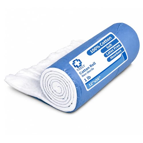 Vakly 100% Cotton Roll 1 lb Large Non-Sterile Soft & Absorbent 12 x 56 Cotton for Wound Care Casting Beauty & Crafts Easy to Tear Roll