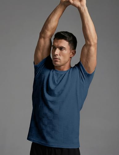 Image of JMIERR Mens T-Shirt Casual Stretch Solid Crewneck Short Sleeve Tees Textured Shirts
