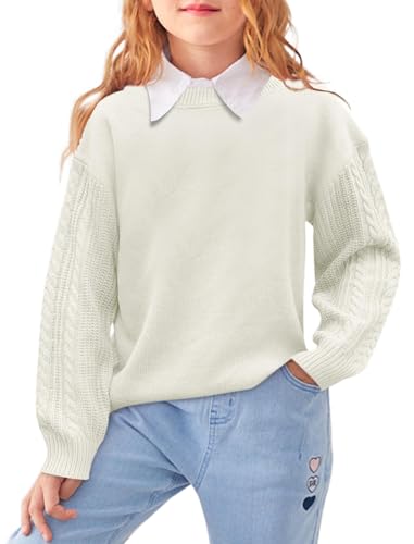 Girls Sweaters Crewneck Long Sleeve Kids Sweater Fall Winter Chunky Knit Pullover Jumper 5-142