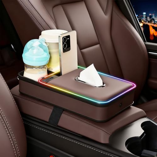 Boîte de rangement pour accoudoir de voiture résolvant le manque d'espace avec porte-gobelet LED