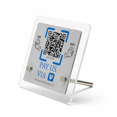 QR Code & NFC Payment Stand - No Monthly Fee, No App Needed | Frosted Acrylic Display Compatible with Venmo