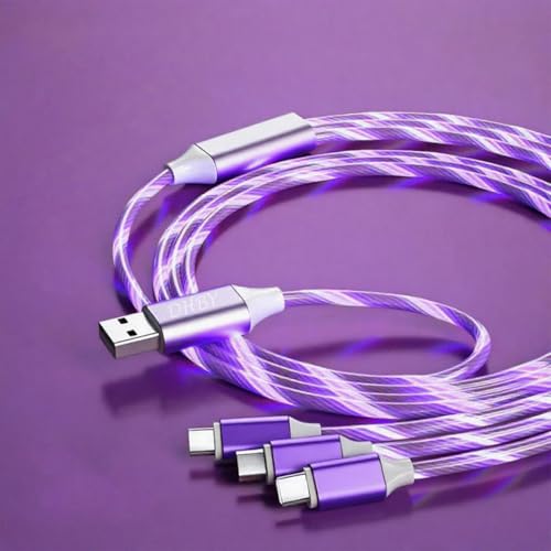 Image of 3-in-1 USB Data Charging Adapter Cable (Purple) - Compatible with Three Interfaces, High-Speed Transmission, Fast Charging, Universal for Mobile Phones /Tablets /Computers