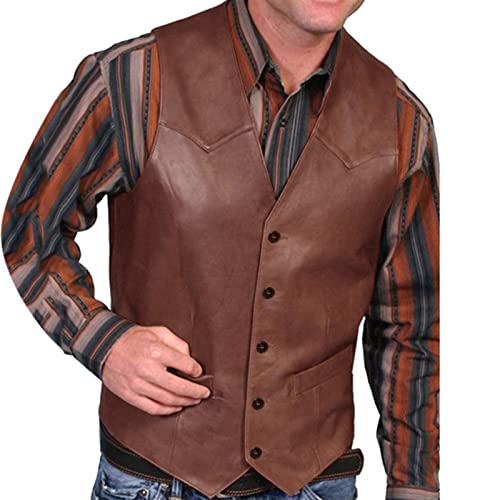 Mashaouyo Blusa de cuero sólido con cuello en V para hombre con chaquetas para hombre, marrón, XL