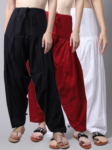 Image of Pistaa's Women's Regular Fit High Rise Combo of 3 Solid Pure Cotton Patiala Salwar