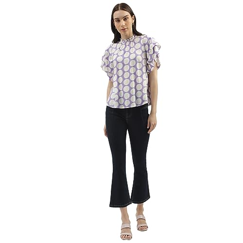 Image of UNITED COLORS OF BENETTON Women's Regular Fit Ruffled Neck Printed Tops