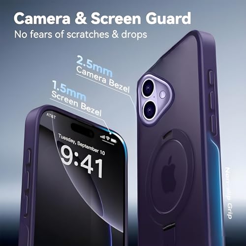 Image of AIBEX Back Cover for Apple iPhone 16 Plus MagSafe Compatible with OStand Ring Kickstand Magnetic Metal Alloy Ring | Wireless Charging | Slim Thin Scratch Resistant Armor Shockproof Protective - Purple