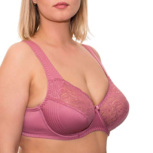 Wide Strap Bra Plus Size Full Coverage Underwire Support Panels 34 36 38 40 42 44 46 / C D E F G H I J (38G, Dusty Rose) #TOP1