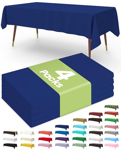 Pureegg Plastic Table Cloth Disposable 4 Pack 137 x 274 cm Table Cloths for Parties Decorative Tablecloths for Rectangle Tables Blue Plastic Cover Leakproof & Sturdy Navy Blue