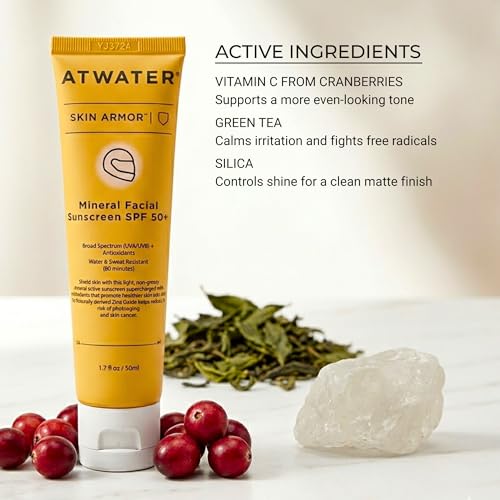 ATWATER Skin Armor Mineral Face Sunscreen SPF 50+ Moisturizer, 1.7 oz