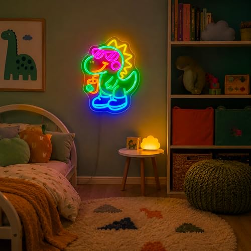 Image of Neon Sign, Dinosaur Neon Signs for Wall Decor - Dimmable LED Signs for Gaming Room, Bedroom, Living room, Party, Bar - USB Powered Light Up Sign Decorations Gift