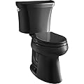 KOHLER K-3987-7 Wellworth Two-Piece Round-Front Dual-Flush Toilet with Class Five Flush System and Left-Hand Trip Lever, Black/Black,2-1/8"