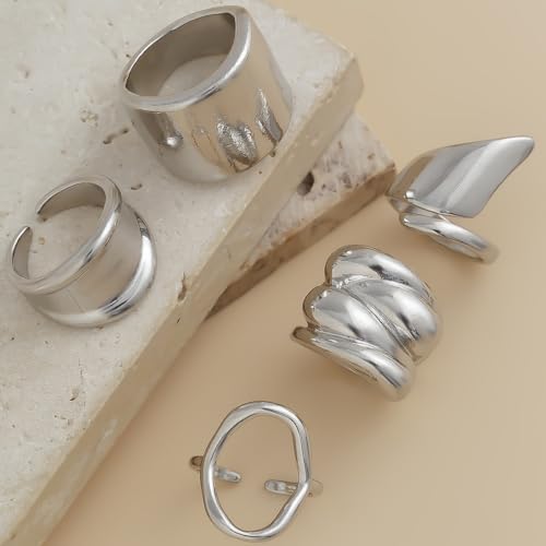 Image of Shining Diva Fashion Stylish Trendy Finger Rings Set for Women & Girls | Chunky Minimal Statement Ring Combos Modern Elegant Jewellery Collection