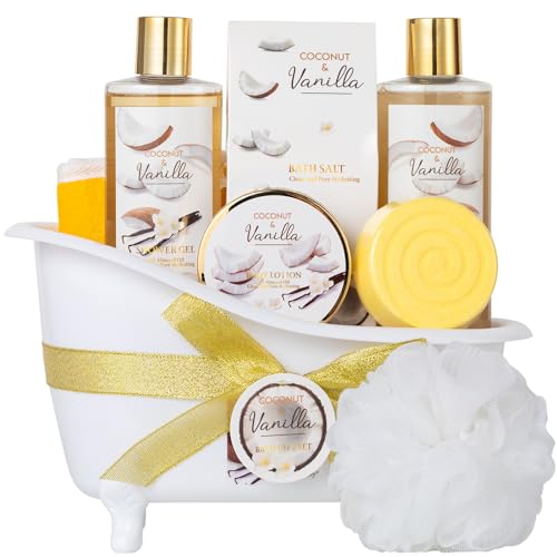 Image of Mothers Day Gifts for Women and Men - 8-Piece Bath Kit Coconut Vanilla Bath & Body Gift Set for Women Self Care Spa Gift Baskets | Perfect Gifts for Mom, Birthday Gift, All Occasion Holiday Present