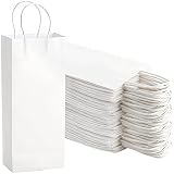 WUWEOT 50 Pack Paper Wine Bags, Kraft Bag Bluk, White Gift Shopping Party Bag, Recyclable Retails Wrapping Bags with Handle, 5.4" x 3.3" x 13"