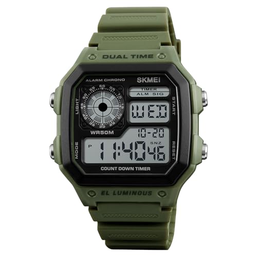 SKMEI Reloj digital cuadrado para hombre, clásico, multifunción, impermeable, cronómetro, cuenta regresiva, reloj despertador para hombre, verde, Cronógrafo, digital SKMEI Reloj digital cuadrado para hombre, clásico, multifunción, impermeable, cronómetro, cuenta regresiva, reloj despertador para hombre, verde, Cronógrafo, digital