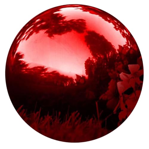 Yardwe Boule Décorative Polie en Acier Inoxydable Rouge 150 Mm Sphère Miroir pour Jardin Et Chambre Décoration Extérieure Et Intérieure