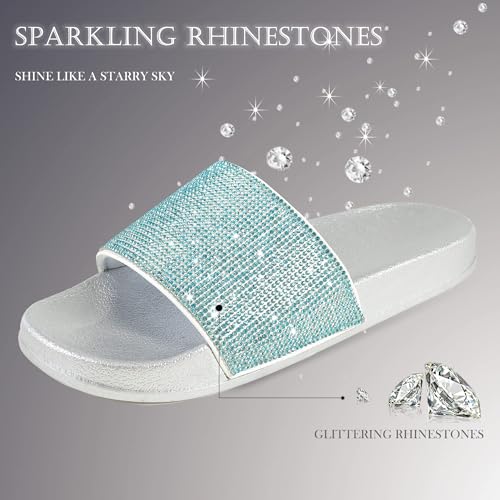 Image of Fur Story Womens Slides House Slippers Rhinestone Glitter Slides Cute bling Flat for Women Platform Sandals Cozy Bedroom Slippers Shower Shoes